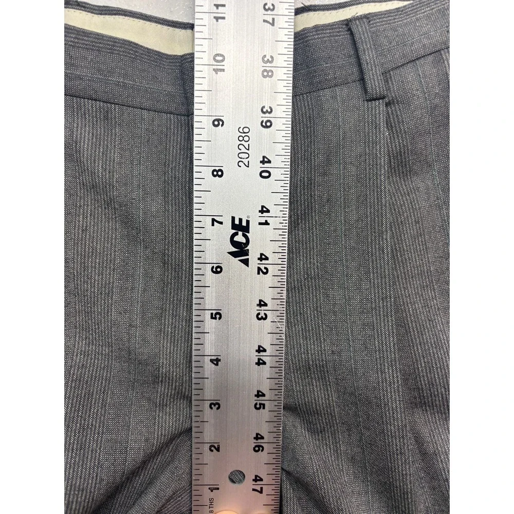 vtg 90s Perry Ellis 36S 29x28 Gray Plaid 2pc Pant Suit Wool Pleated Cuffed USA